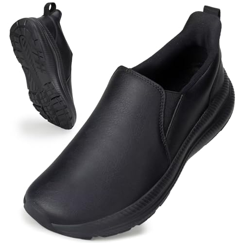 Image of ZOVE Wide Fit Shoes Womens Wide Toe Box Slip On Leather Nursing Shoes Ultra Light Extra Wide Fit Walking Sneakers Non-Slip Nurse Sneakers 88166 Full Black 38