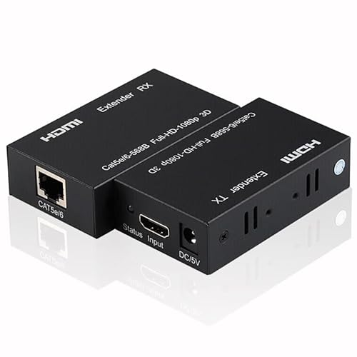 SZJUNXIAO HDMI Extender 60M Ethernet, HDMI Transmisor Receptor HDMI a RJ45 Cat5e Cat6 Cat7 Ethernet cable hasta 196 pies, soporte 1080p, 3D, HDCP, EDID para PC, DVD, PS4, portátil, Satellite Box Cover