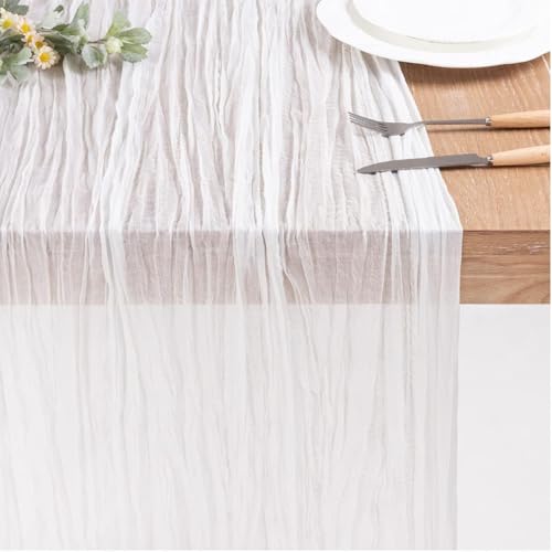 8 Pack 10Ft Cheesecloth Table Runner 35x120 inch White Boho Gauze Long Table Cloth Wrinkled Sheer for Wedding Bridal Shower Birthday Party Table Decor by Dspoot - Image 7