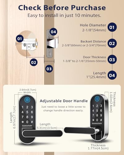 EUUKAITARY Keyless Entry Door Lock, Fingerprint Door Lock with Handle, Smart Locks for Front Door and Bedroom, WiFi Electronic Locks, App Remote Control, Digital Keypad with Knob, Auto-Lock — view 2