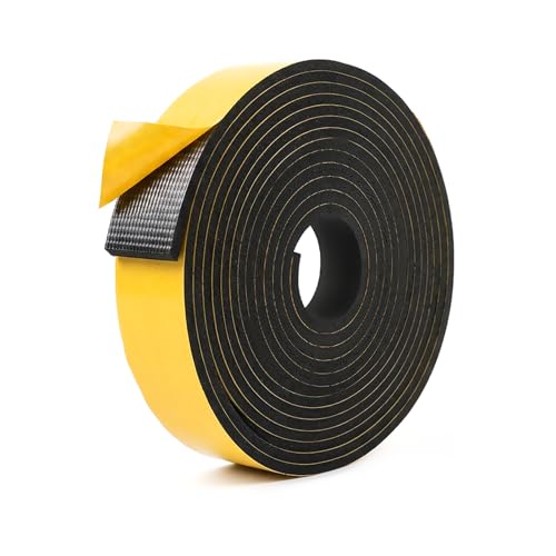Joint d‘Étanchéité en Mousse Noire Autocollante 4 m, Bande Isolante Adhésive Haute Densité en EVA – Pour Joint Mousse Porte, Isolation Fenêtre...