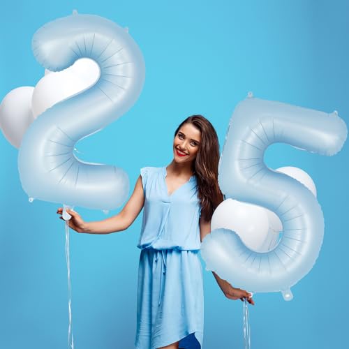 Image of Light Blue Number 5 Balloon, 40 Inch Big Large Foil Number Balloons, Giant Mylar Number 5 Balloons for 5 Year old Birthday Baby Party Decorations Supplies Anniversary