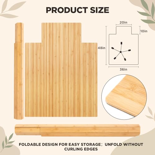 Image of Leinuosen 36 inch x 48 inch Office Bamboo Chairmat for Carpet Floor Mat Highly Premium Quality Anti-Slip Office & Home Floor Protector Low Pile Carpet Chair Mat, 5mm Thick(with Lip, Wood)
