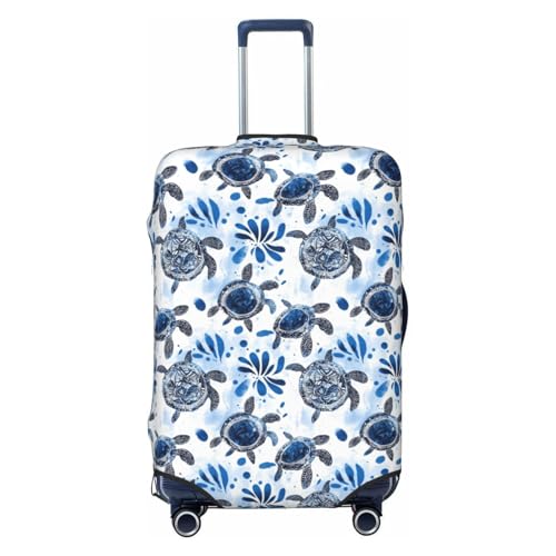 Blue Colored Turtle Art Print Travel Luggage Covers, Washable Suitcase Covers Protector for Luggage 18-32 Inch High Elasticity
