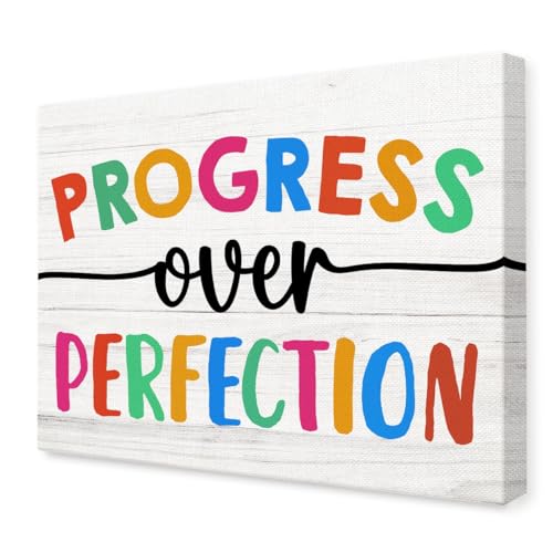 Progress Over Perfection Canvas Wall Art,Inspirational Quotes Fra...