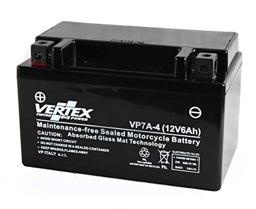 Vertex VP7A-4 Batterie de moto/Powersport scellée AGM, 12 V, 6 Ah, CCA (-18) 90, remplace : CTX7A-BS, YTX7A-BS Batterie parfaite pour moto, VTT, bateau personnel et motoneige Cover