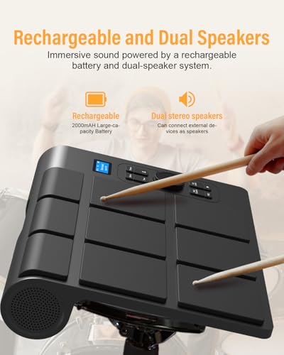 OYAYO 9 Pads Electronic Drum Pad, Electronic Tabletop Drum Set, Portable Digital Drum Kit with Velocity Sensitivity, LED Drum Pad Lights, MIDI Mac & PC Support, Ideal Gift for Beginners - Thumbnail 2