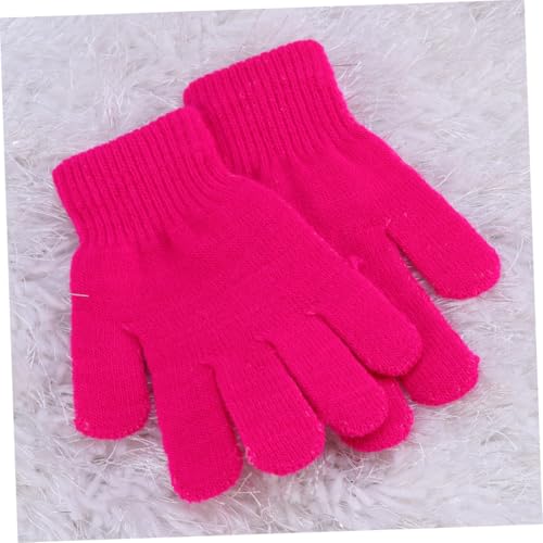 Knitted Gloves Warm Winter Full Finger Stretchy Gloves for Boys and Ages Autumn and Winter Solid Color Cozy Handwear in Rosy4