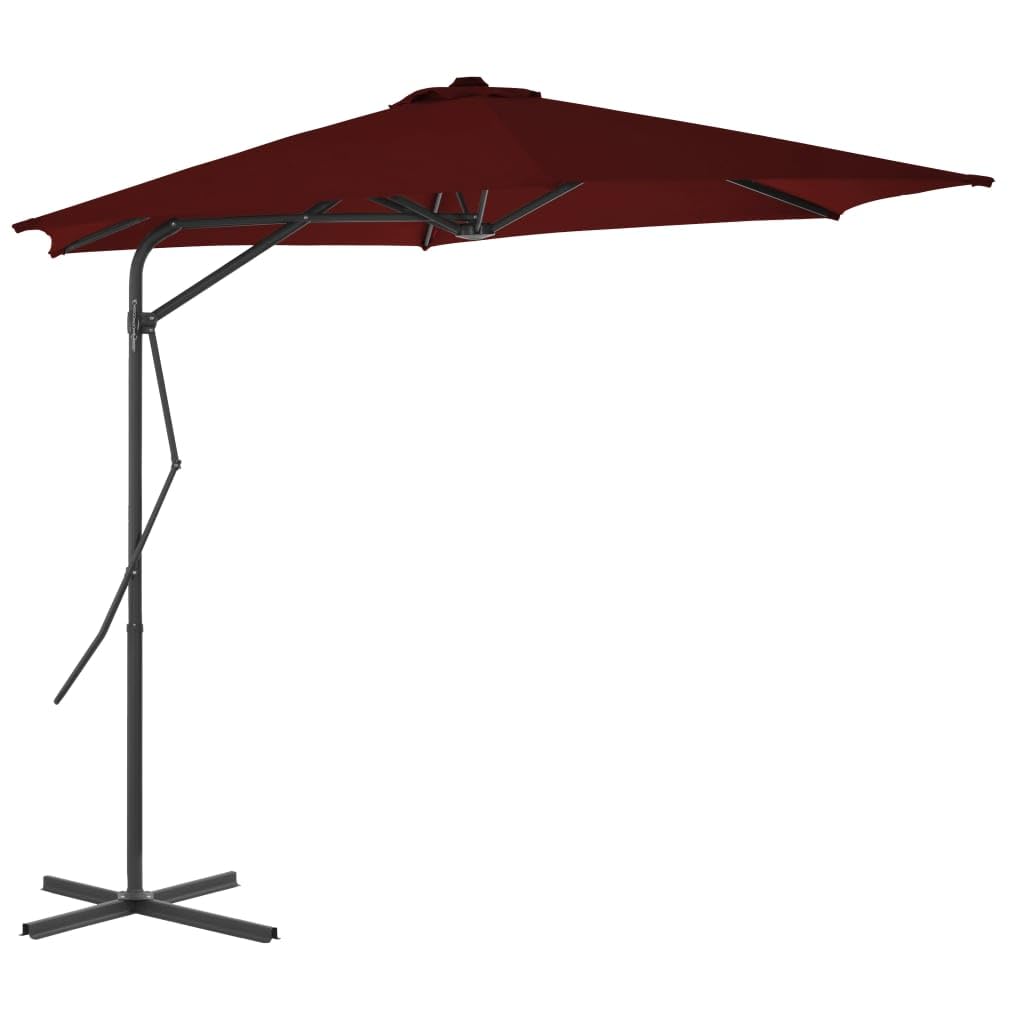 Generisch Parasol przeciwsłoneczny ze stalowym masztem, 300 x 230 cm, bordowy, odporny na promieniowanie UV, odporny na promieniowanie UV, obracany o 360 stopni, stabilny stojak, 6 żeber