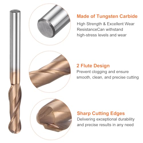 Image of HARFINGTON 4 Pcs Ball Nose End Mill 2 Flute 0.315 inch Diameter 1 /4 inch Shank Tungsten Carbide Spiral CNC Router Bits 1-1 /4 inch Cutting Length Single End Ball Cutting Tool for Carving Engraving