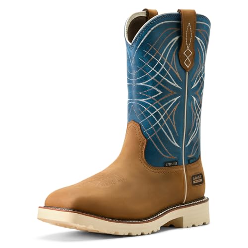 Ariat Men's Activator Waterproof Steel Toe Work Boot, Dusted Brown/Basin Blue, 15