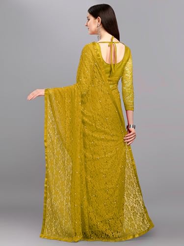Image of LOROFY Women's Brasso Net Saree With Blouse