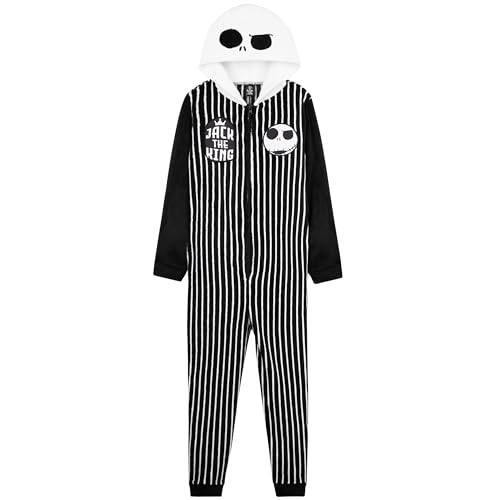Disney Stitch Pijamas Niños y Adolescentes de Una Pieza con Capucha y Bolsillos (Negro/Blanco Jack, 9-10 Años)