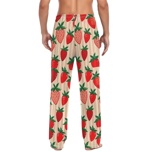 Men’s Strawberry Pattern Pajama Pants with Pockets, Comfortable Lounge Sleep Bottoms#3932