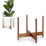 Fox & Fern Mid Century Plant Stand — 14.9 Inch Fixed Size Wooden Plant Stand for Indoor Planters (Not Included) - Extra Large Flower Pot Holder for Indoor Big Pots - Plug In Design - Acacia