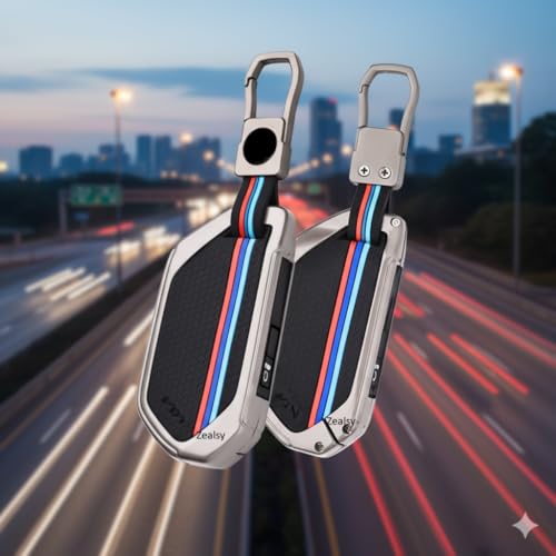 Image of Car Key Cover Compatible for Kia Syros 2025 Seltos 2026 Stylish Full Protection 4-Button Smart Key | Glow-in-The-Dark Car Key Protector (Metal Black)