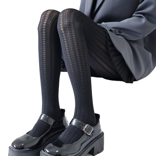 Image of Mrotrida Women's Heart Pattern Tights Elastic Jacquard Love Heart Pantyhose Stockings