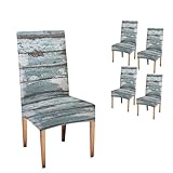 Jacrane Rustic Dining Chair Slipcovers Set of 4 Green Barn Wooden Wall Planking Square Old Solid Wood Slats Rustic Shabb Super Fit Stretch Removable Washable Short Dining Chair Protector Cover
