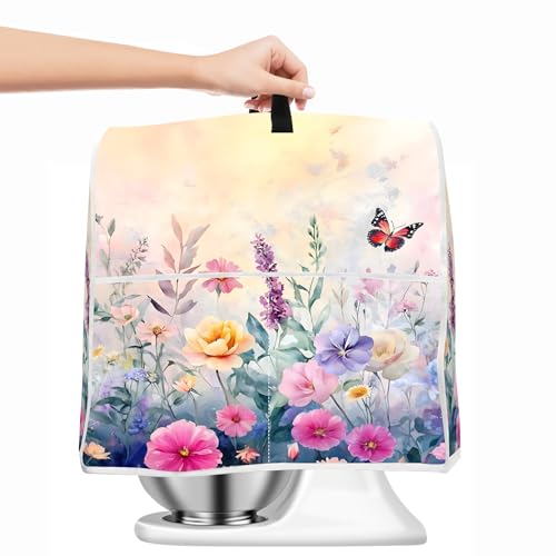 Image of 4.5 qt and All 5 qt Kitchen stand mixer Dust Cover, Kitchen Appliance Protective Covers with Top Handle and Pocket, Colorful flowers