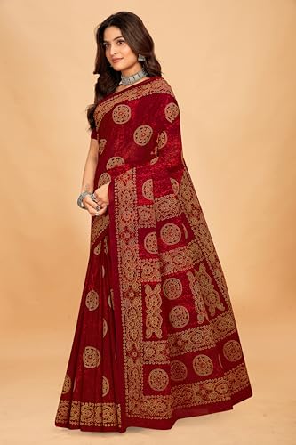 Tamaira Fashion Women's Batik Printed Pure Cotton Mulmul Saree Without Blouse Piece(11534_Maroon)