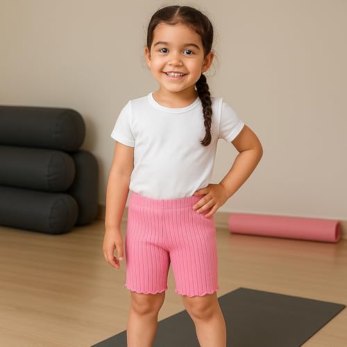 SOBOWO 3 Pack Toddler Girl Shorts Ribbed Girl Bike Shorts Solid Ruffle Summer Pull On Dance Athletic Under Dress Pants 18M-5T3