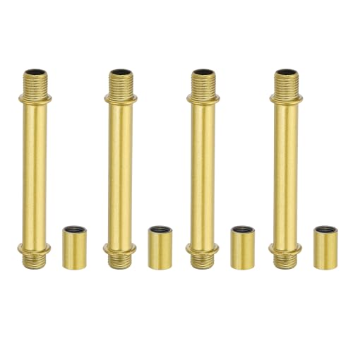 Image of PATIKIL Straight Pipe Lamp Stems Rod Kit, 4 Set M10 Carbon Steel 70mm(2.76 inch) Long Double End Thread Rod with Coupling Nuts Sleeve Connector for Table Lamps Chandeliers, Gold Tone