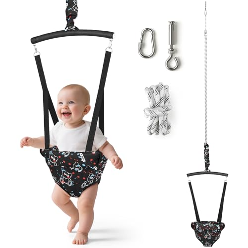 Slevoo Baby Jumper, with Ceiling Hook, Quick-Entry and Space-Saving Portable Infant Jumper for Small Spaces, Quiet Bear