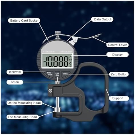 Digital Thickness Gauge 0-12.7mm, Precision Electronic Thickness Meter with LCD Display, Ideal for Sponge, Paper, and Mechanism Detection (0.01mm Accuracy)