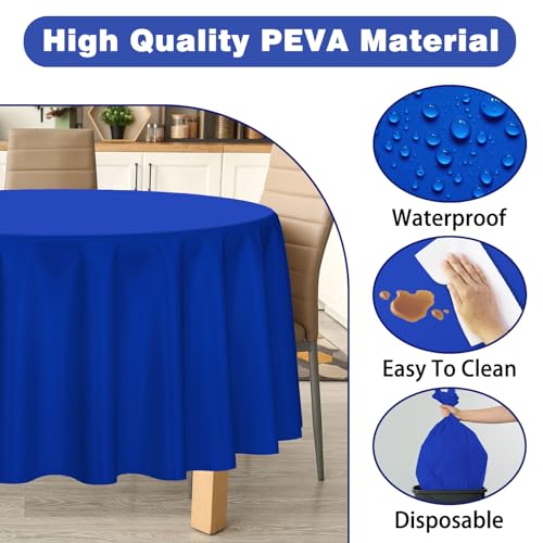Image of Kopokita 2 Pack Royal Blue Round Disposable Plastic Tablecloths 84 inch