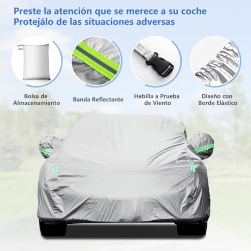 LOETAD Funda de Coche Exterior Cubierta de Coche Impermeable Antipolvo y Rasguño Universal 470x180x150cm - imagen 5