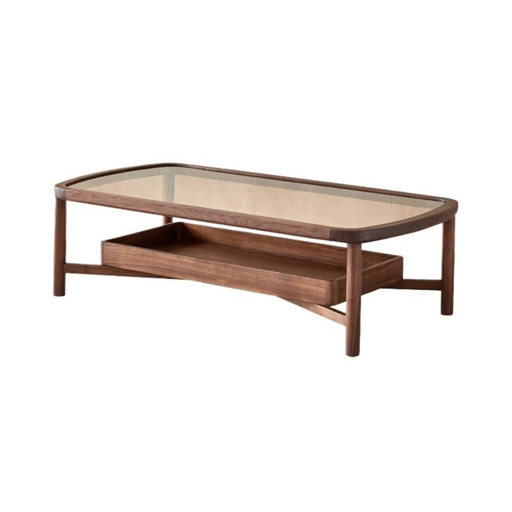 ZTHYSHOZ Side Table Wood & Glass Coffee Table with Storage Tray Mid-Century Living Room 2 Size Options(Large)