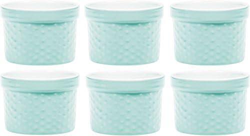 Palais Dinnerware Ramekins Collection Porcelain Soufle Dishes (4 Oz - Set of 6, Light Blue - Dots Finish)