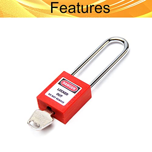Image of Lockout Tagout Locks Safety Padlock Loto Locks Keyed Alike PA Lock Out Tag Out Steel Shackle Small Luggage Padlocks Red 6mm
