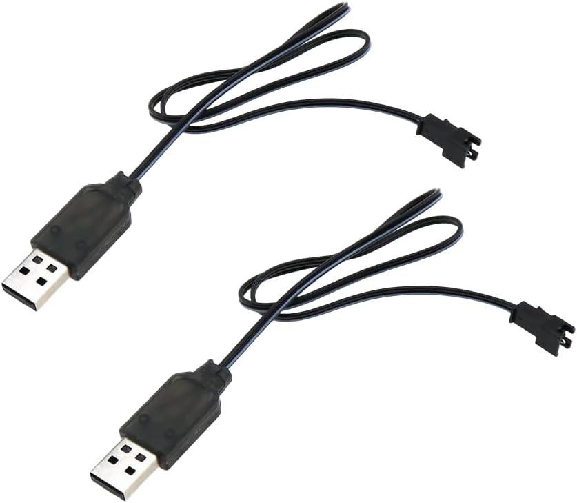 2 Pack 3.7V Lipo Battery USB Charger Cable SM-2P Port Cable for 3.7V RC Boat Car Truck Toy Rechargeable Li-Po Battery Charger