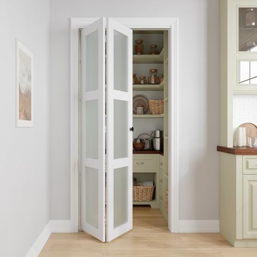Image of Bifold Doors for 32 inch x 80 inch Opening,3-lite Tempered Frosted Glass