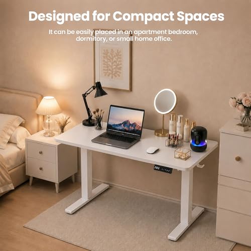 Image of 35 inch x 20 inch Electric Standing Desk, Compact Height Adjustable Desk for Small Spaces, Small Ergonomic Sit Stand Workstation for Home Office Bedroom Apartment (White)