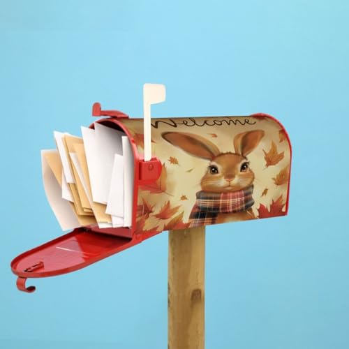 Image of Dujiea Autumn Rabbit Welcome Mailbox Wrap - Waterproof Magnetic Post Box Cover, Standard Size 21 inchX 18 inch Garden Yard Home Decor
