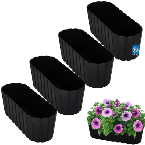 KOTARBAU® 4er Set Blumenkasten Balkon - Blumentopf - 40x13x13cm Anthrazit - Pflanzkübel - Pflanzkasten - Pflanzentopf - Kunststoff - Balkonkasten - Rustikal - Übertopf groß