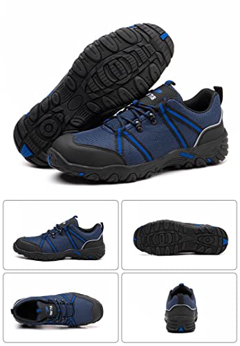 EFASHION Sapatos de couro de segurança com bico de aço, antiesmagamento, resistentes a perfurações,