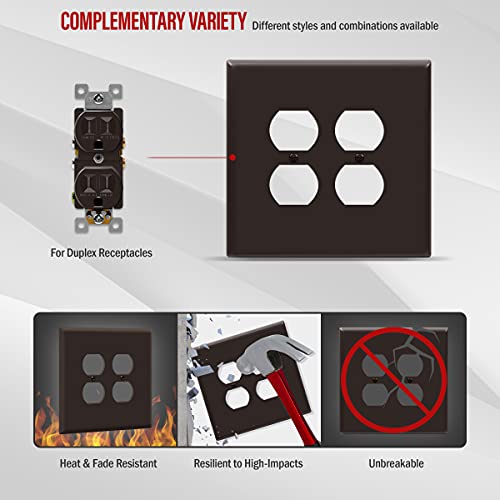 Image of ENERLITES Double Duplex Receptacle Cover, Two Gang Outlet Wall Plate, Oversized 2-Gang 5.5 inch x 5.5 inch, Unbreakable Polycarbonate Thermoplastic, UL Listed, 8822O-BR, Brown