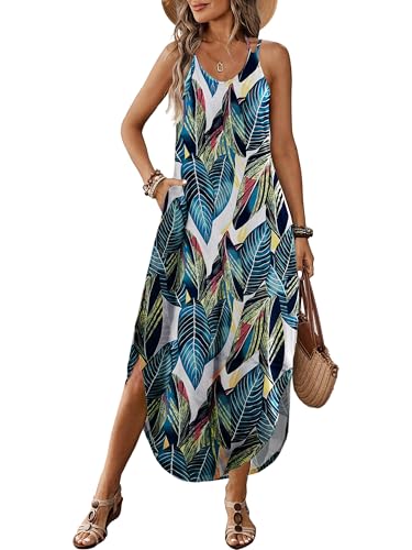 Flowy Beach Dress With Pockets Sleeveless V Neck Vacation 18 flowy beach dress - leaf 4