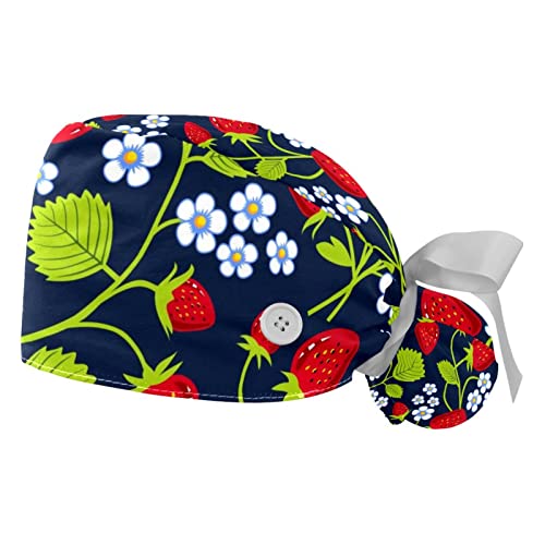 Chapeaux de travail bouffants JDEZ lot de 2 casquettes respirantes à motif fleurs de fraises