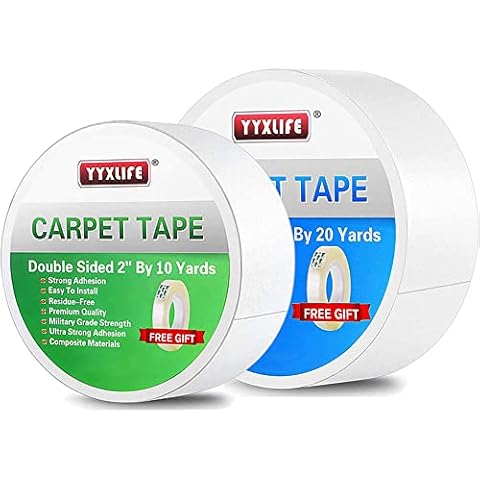 YYXLIFE Double Sided Carpet Tape,for Area Rugs Carpet Adhesive Removable Multi-Purpose Rug Tape Cloth for Hardwood Floors,Outdoor Rugs,Heavy Duty Sticky Tape,2Inch x 10 Yards,2Inch x 20 Yards Cover