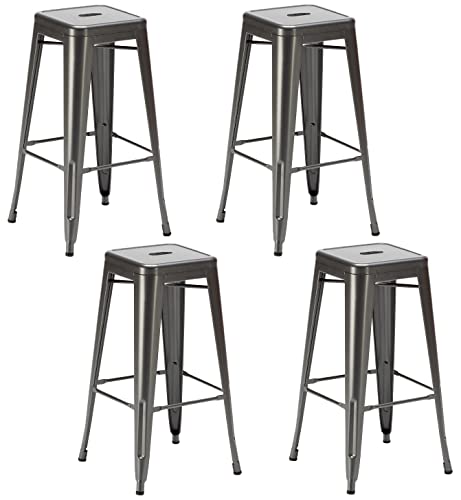 Solycarpa Pack 4 Taburete Alto Tolix Metálico Plata Apilable y Resistente. Asiento de Metal Premium para Eventos, Catering y...