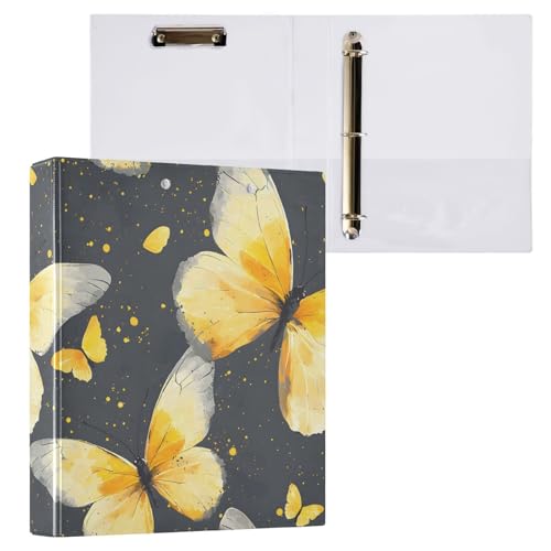 Image of 3 Ring Binder Butterfly Yellow Butterflies 1.5 inch Binders Three Ring Binders with Clipboard Fit 8.5'' x 11'' Paper 3 Interior PVC Clear Pockets for Office Supplies
