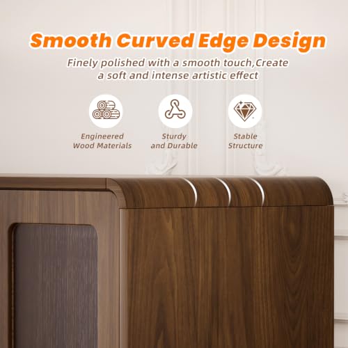 Image of 65.7 inch Sideboard Buffet Cabinet, Credenza Storage Cabinet Walnut & Espresso