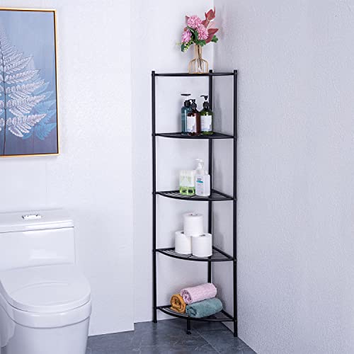 Upvoted 5-Tier Metal Corner Wire Shelf Compact Shelving Display Unit Plant Stand Rack Freestanding For Kitchen, Office, Bedroom, Living Room, Black #TOP3