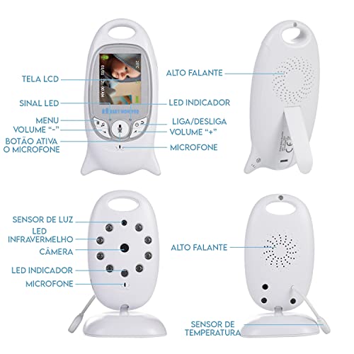 Babá Eletrônica Microfone Zoom Digital e Visão Noturna Infravermelha Bivolt 50 a 260 mts 8 Canções N