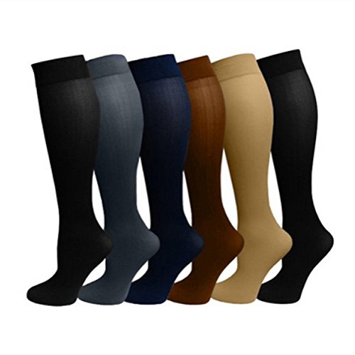 6 Pairs Compression Socks Pack Best Medical Nursing Travel Flight Socks Running Fitness 15-20mmHg Christmas Gift