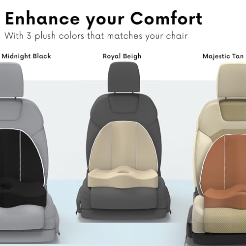 Image of Pillow Kit Memory Foam Back Support and Siting Cushion Ergonomic Adjust Sitting Position Relief Pain for Car or Office Chair. (Majestic tan, Spine Support)